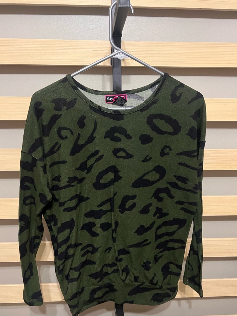 Olive & Black Leopard-Print Long Sleeve Top